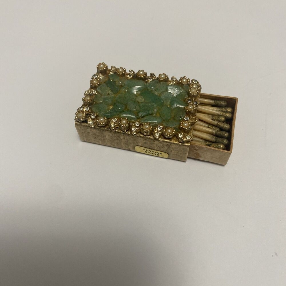 Vintage Decorative Jeweled Matchbox Cover/Holder with Matches READ